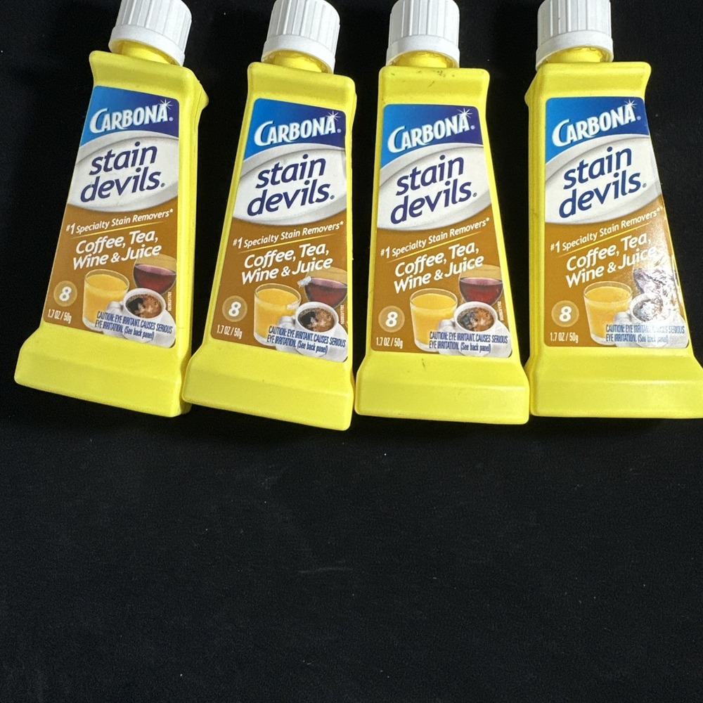 Carbona Stain Devils Stain Remover 4 Pack Yellow New Coffee Tea Wine Juice 1.7oz